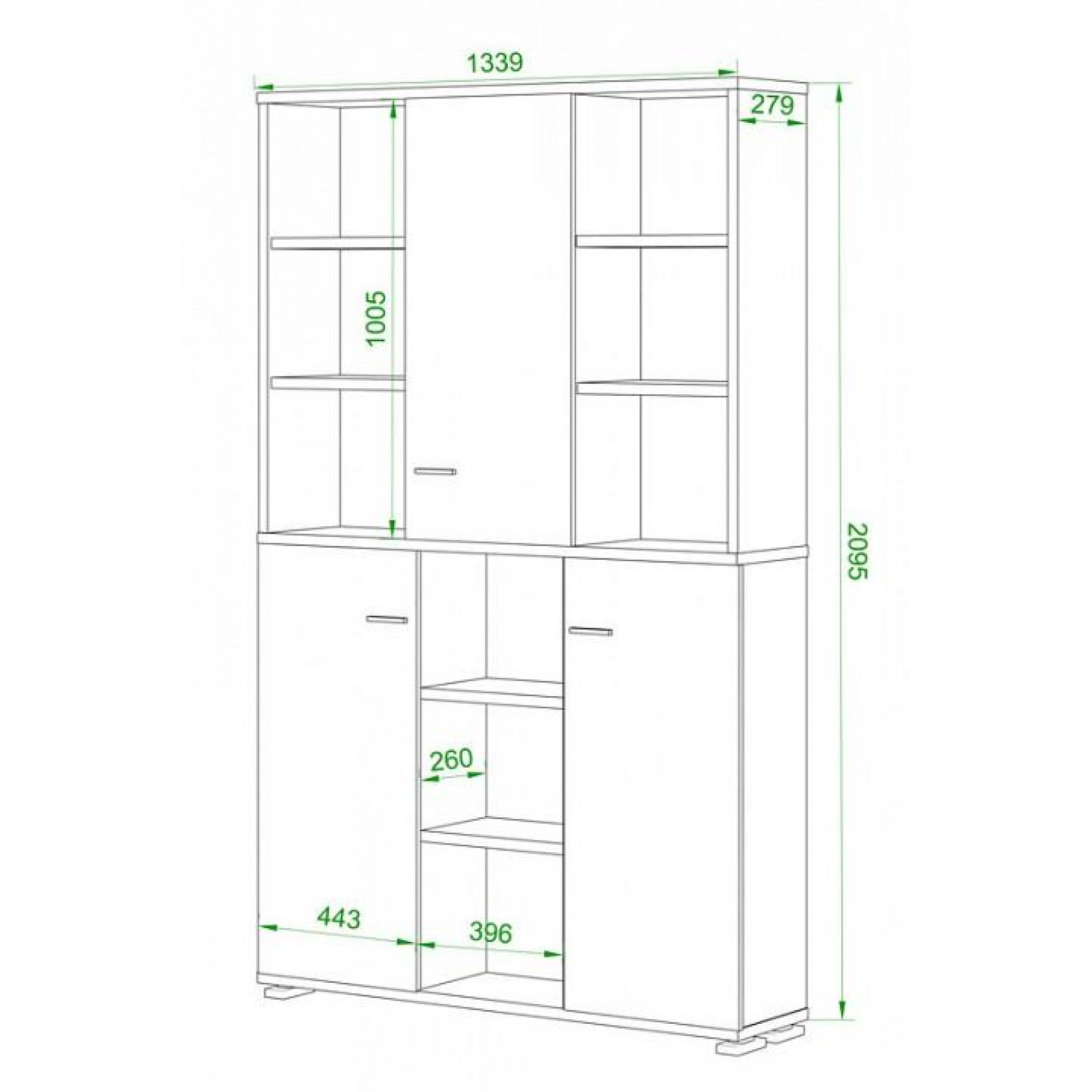 Шкаф книжный Домино ПУ-40-3    MER_PU-40-3_BE